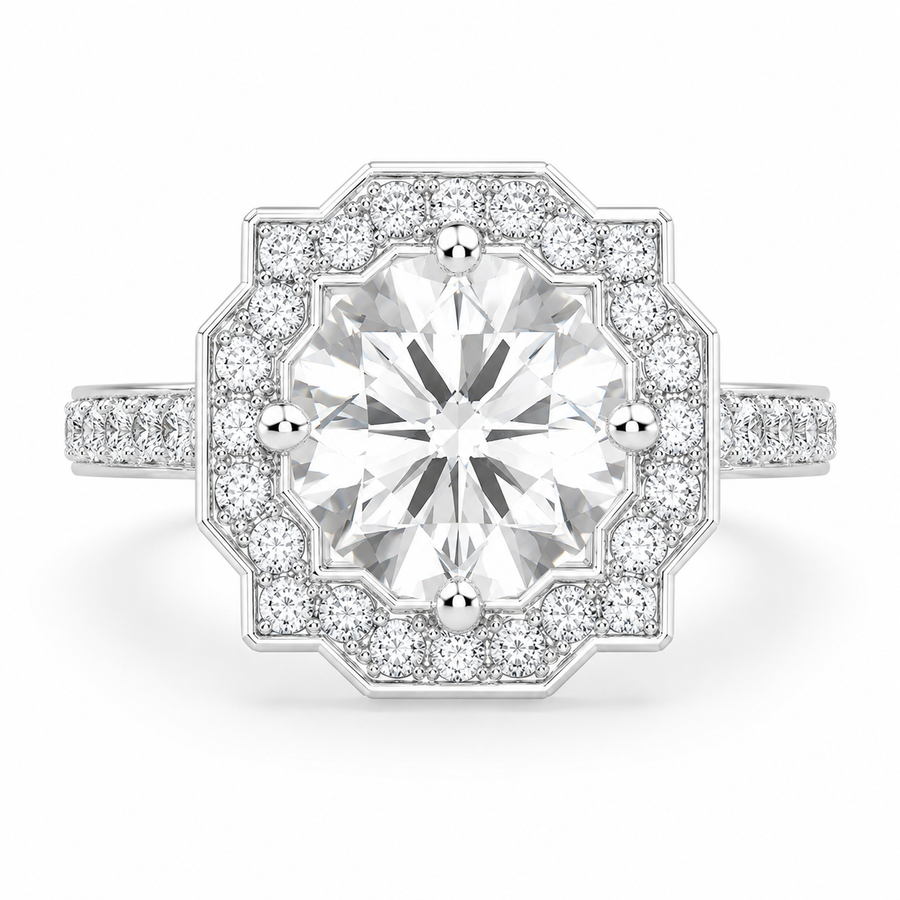 Amalia 1.5 Carat Round Cut Halo Pave Engagement Ring