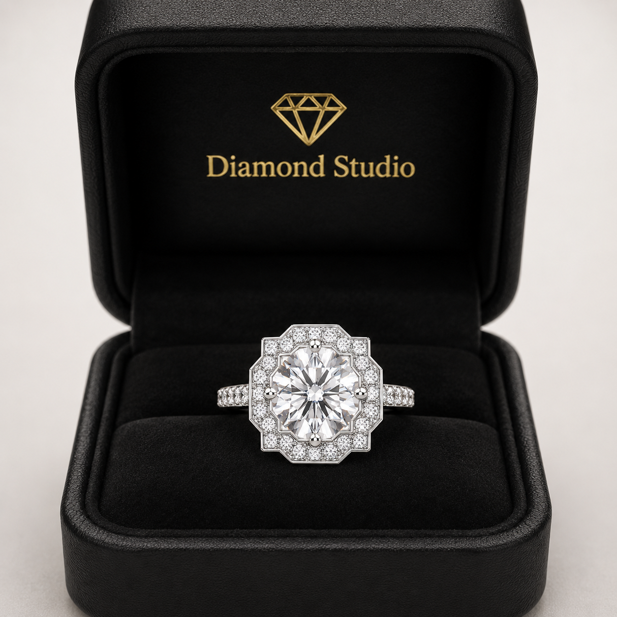VS1 D Lab Grown Diamond Halo Pave Round Ring