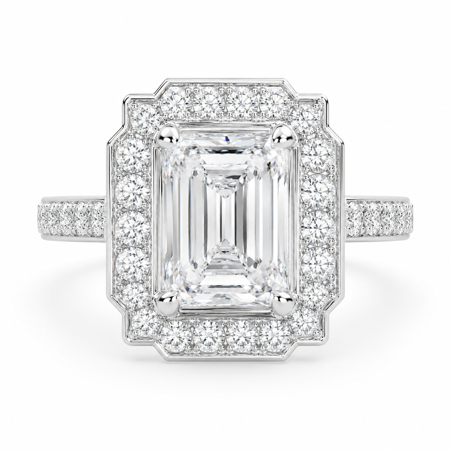 Amalia 1.5 Carat Radiant Cut Halo Pave Engagement Ring