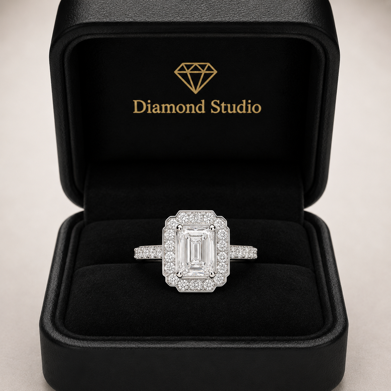 Amalia 2.5 Carat Radiant Cut Halo Pave Engagement Ring