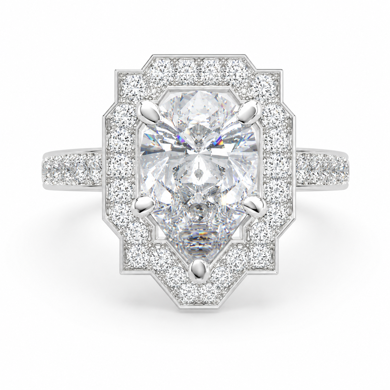 VS1 D Lab Grown Diamond Halo Pave Pear Ring