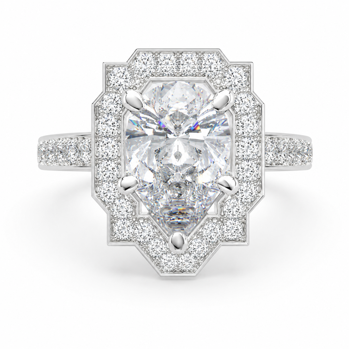 VS1 D Lab Grown Diamond Halo Pave Pear Ring