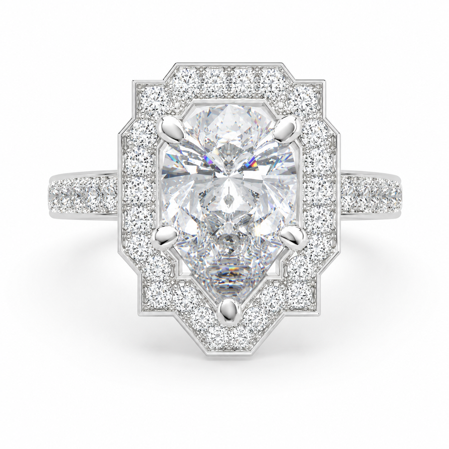 Amalia 1.5 Carat Pear Cut Halo Pave Engagement Ring
