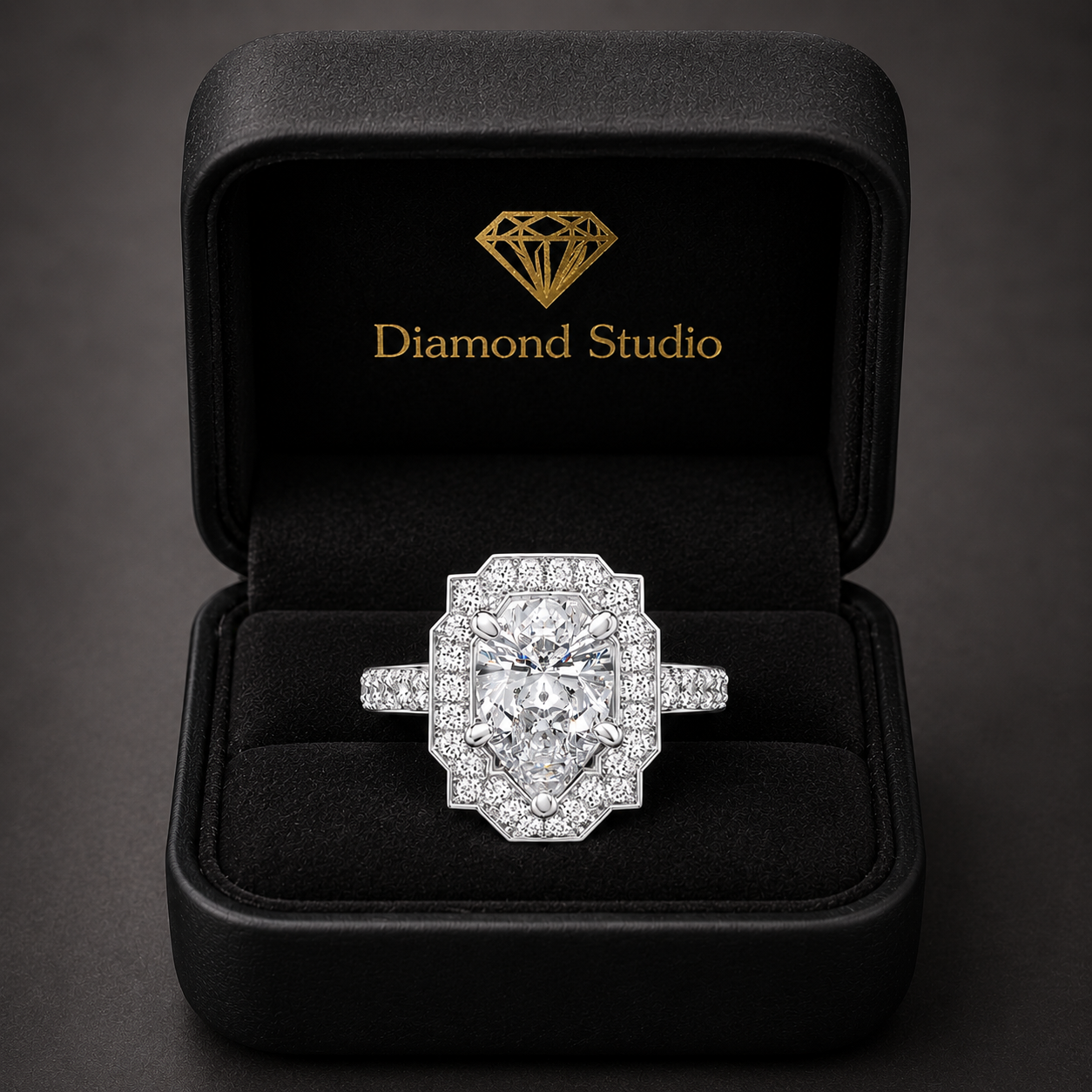 VS1 D Lab Grown Diamond Halo Pave Pear Ring