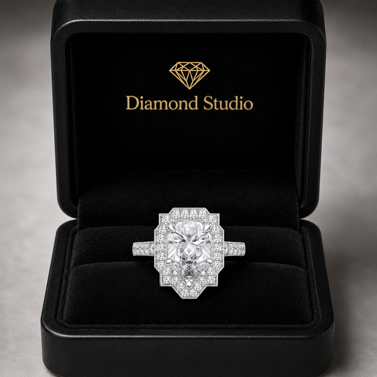 Amalia 3.5 Carat Oval Cut Halo Pave Engagement Ring