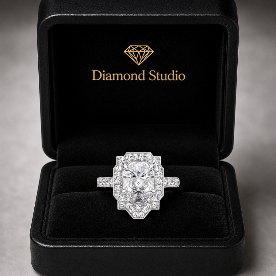Amalia 2.5 Carat Oval Cut Halo Pave Engagement Ring