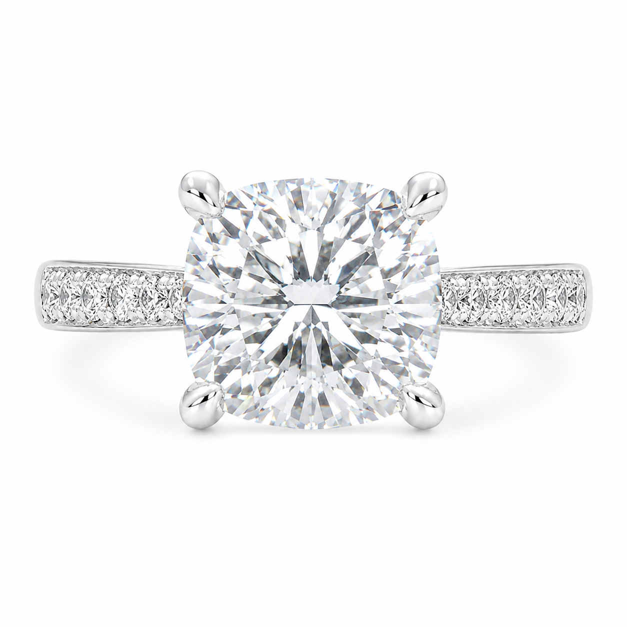 VS1 D Lab Grown Diamond Pave Cushion Ring