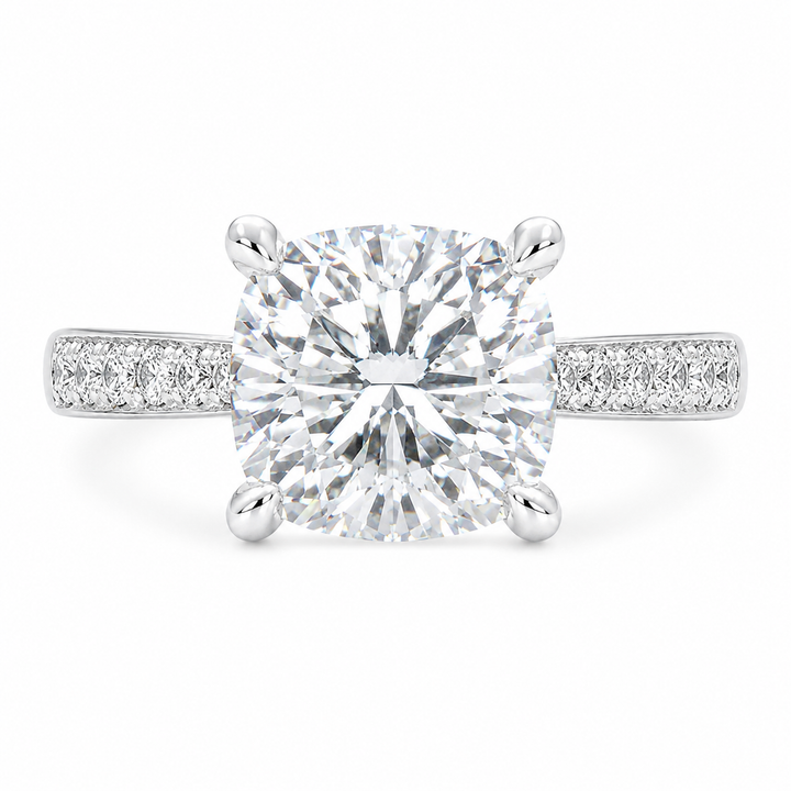 VS1 D Lab Grown Diamond Pave Cushion Ring