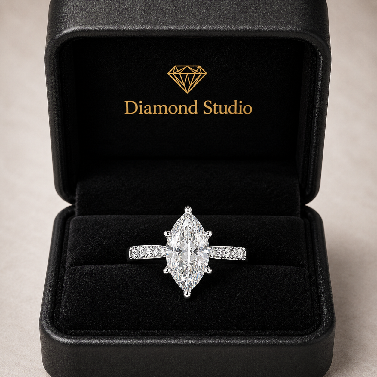VS1 D Lab Grown Diamond Pave Marquise Ring