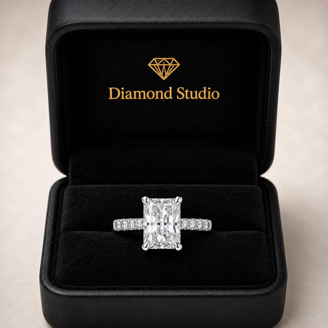 VS1 D Lab Grown Diamond Pave Radiant Ring