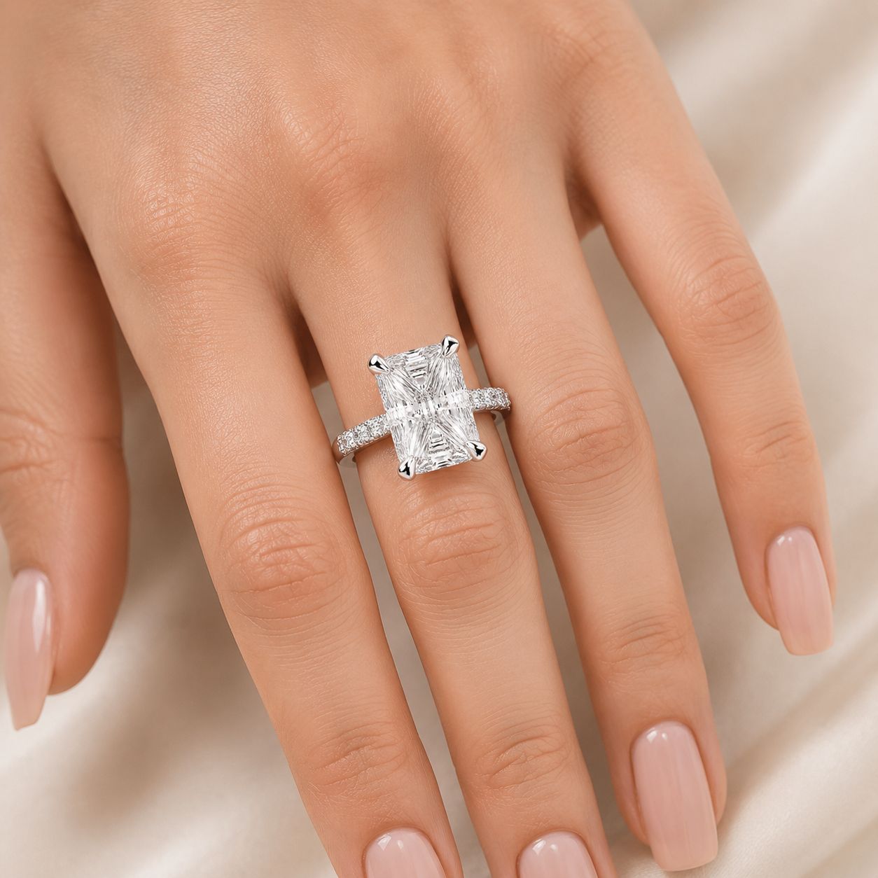 Federica 4.4 Carat Emerald Cut 4 Prong Engagement Ring