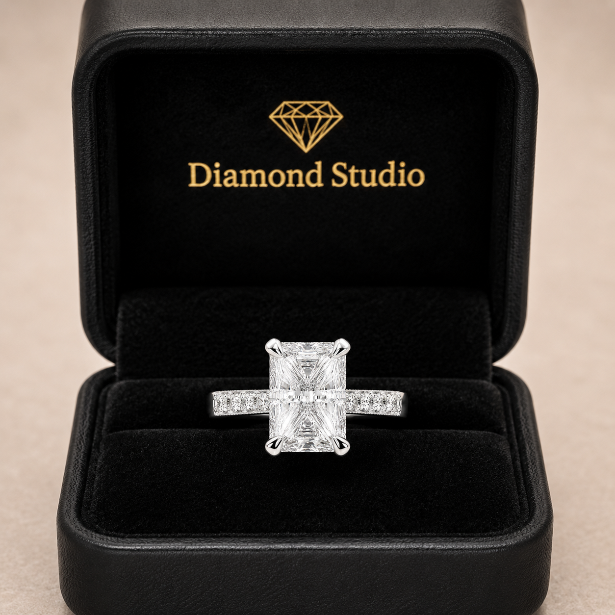 Federica 4.4 Carat Emerald Cut 4 Prong Engagement Ring