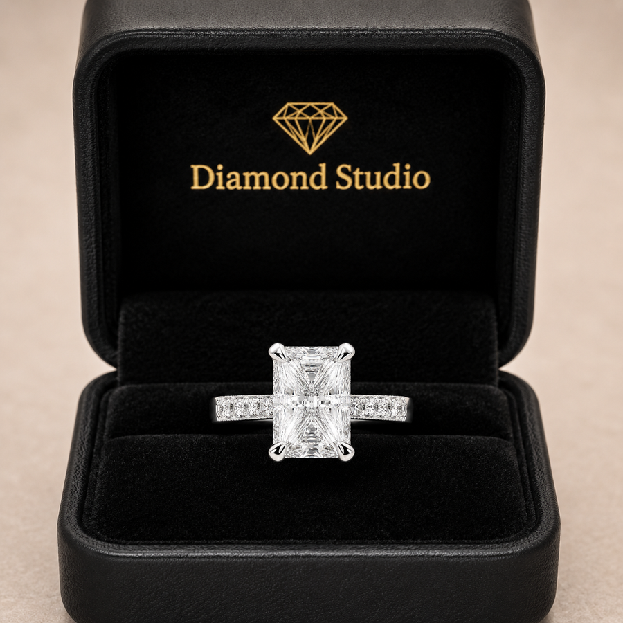 Federica 4.4 Carat Emerald Cut 4 Prong Engagement Ring