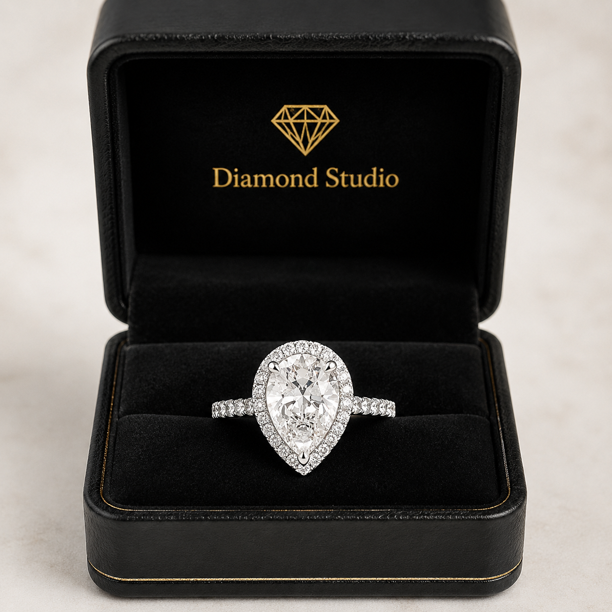 Isadora  Pear Cut Halo Pave Engagement Ring