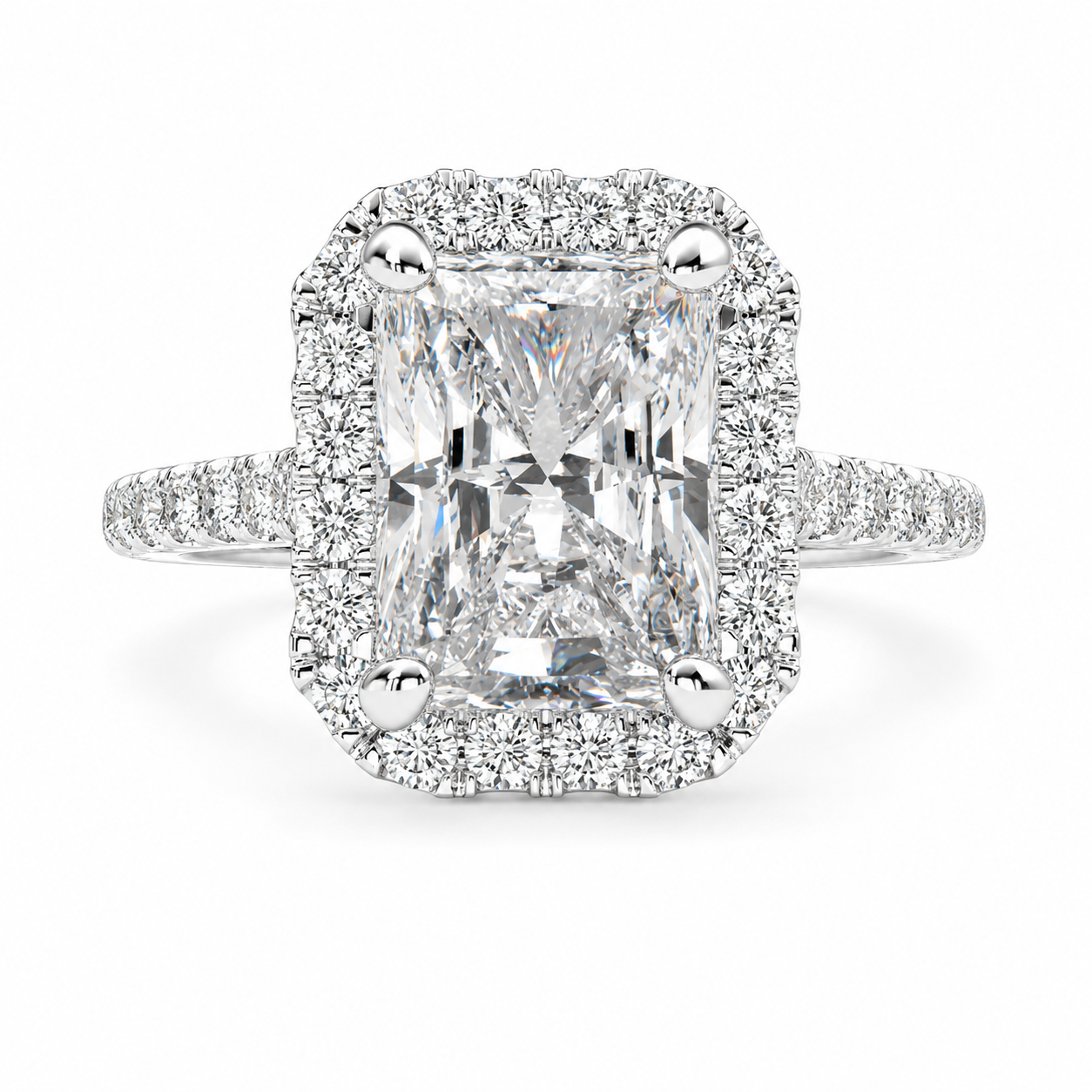 VS1 D Lab Grown Diamond Halo Pave Radiant Ring