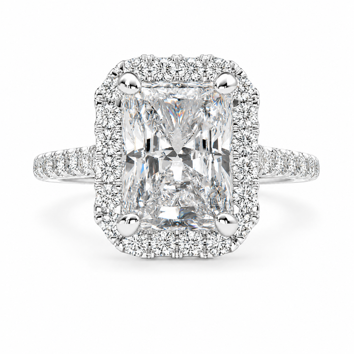 VS1 D Lab Grown Diamond Halo Pave Radiant Ring
