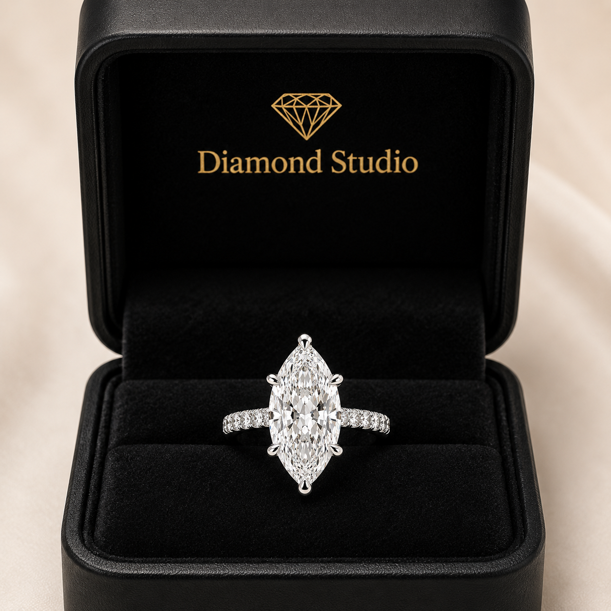 VS1 D Lab Grown Diamond Pave Marquise Ring