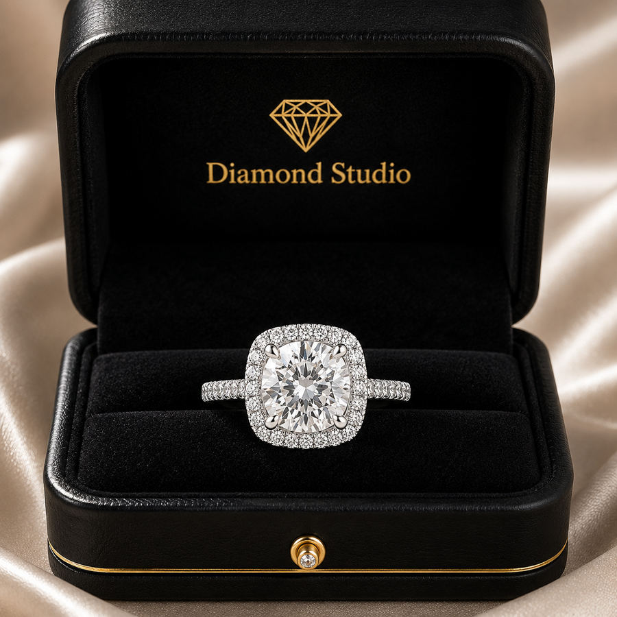 Isadora 3.4 Carat Cushion Cut Halo Pave Engagement Ring