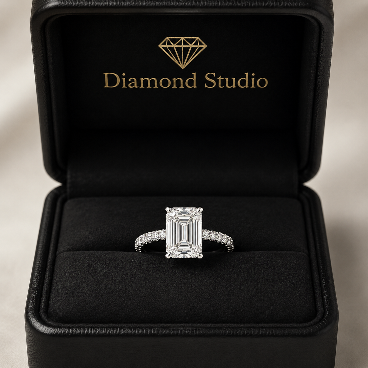 Ginevra 2.2 Carat Emerald Cut Tapered Engagement Ring