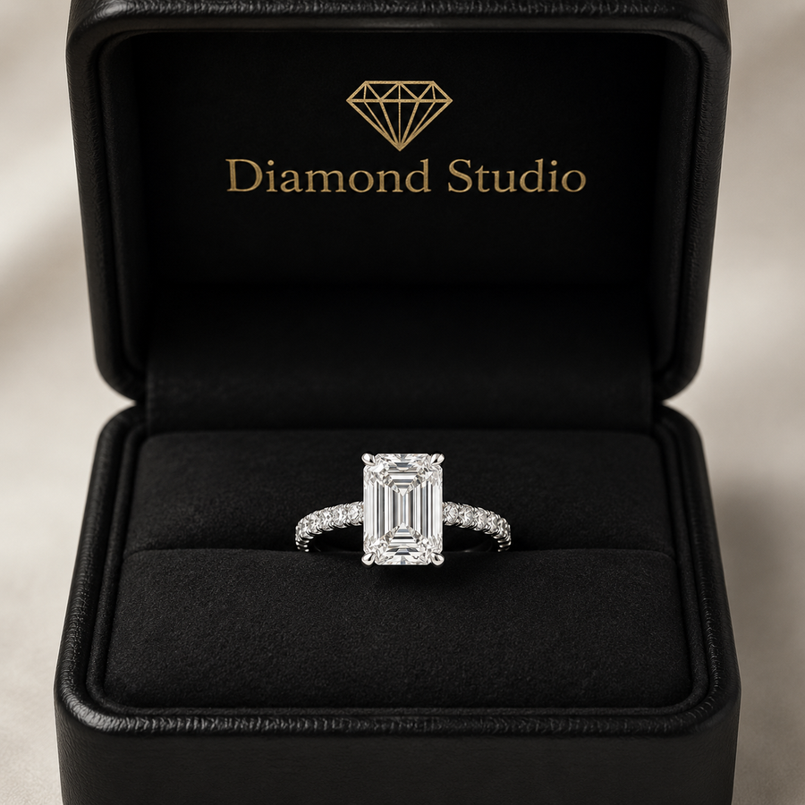 Ginevra 3.2 Carat Emerald Cut Tapered Engagement Ring