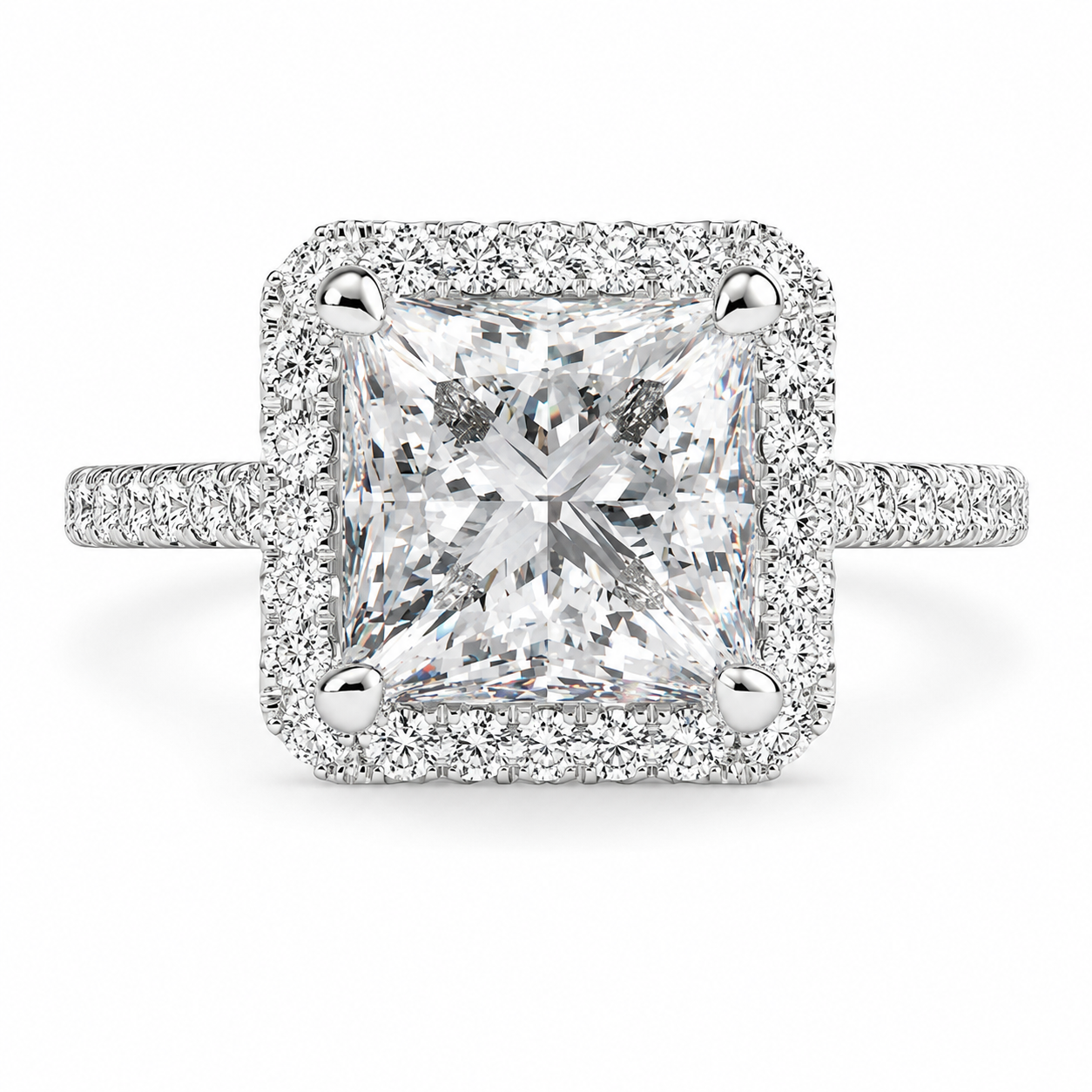 Isadora 1.4 Carat Princess Cut Halo Pave Engagement Ring