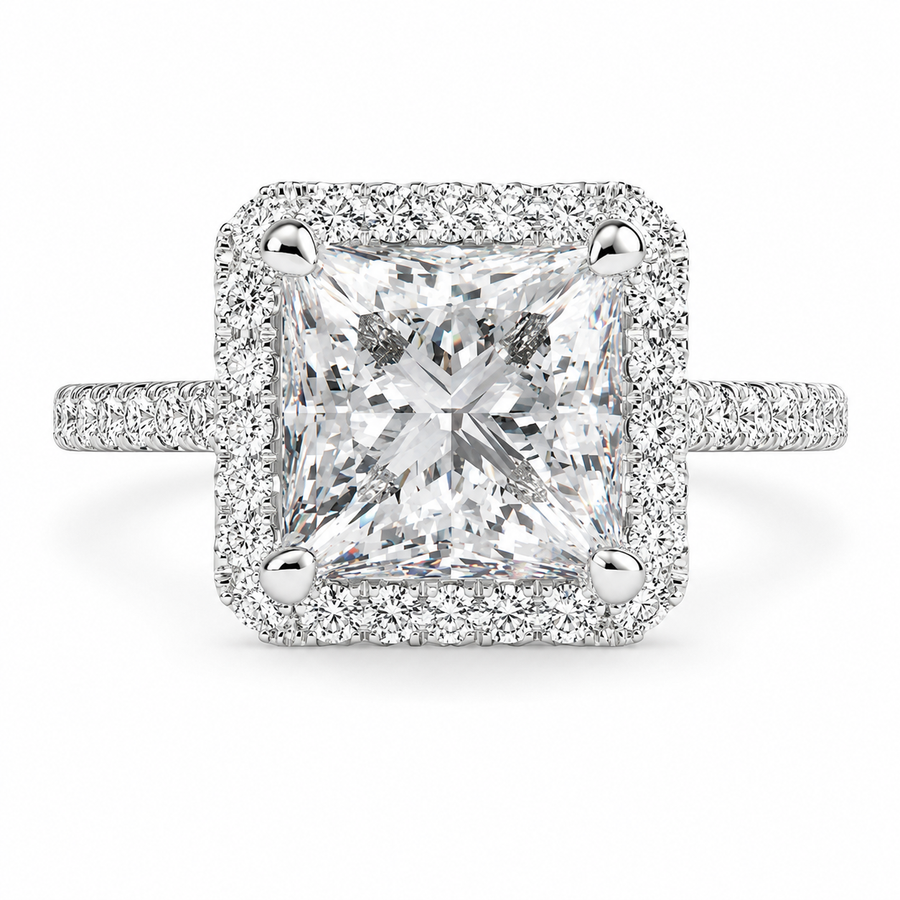 Isadora 1.4 Carat Princess Cut Halo Pave Engagement Ring