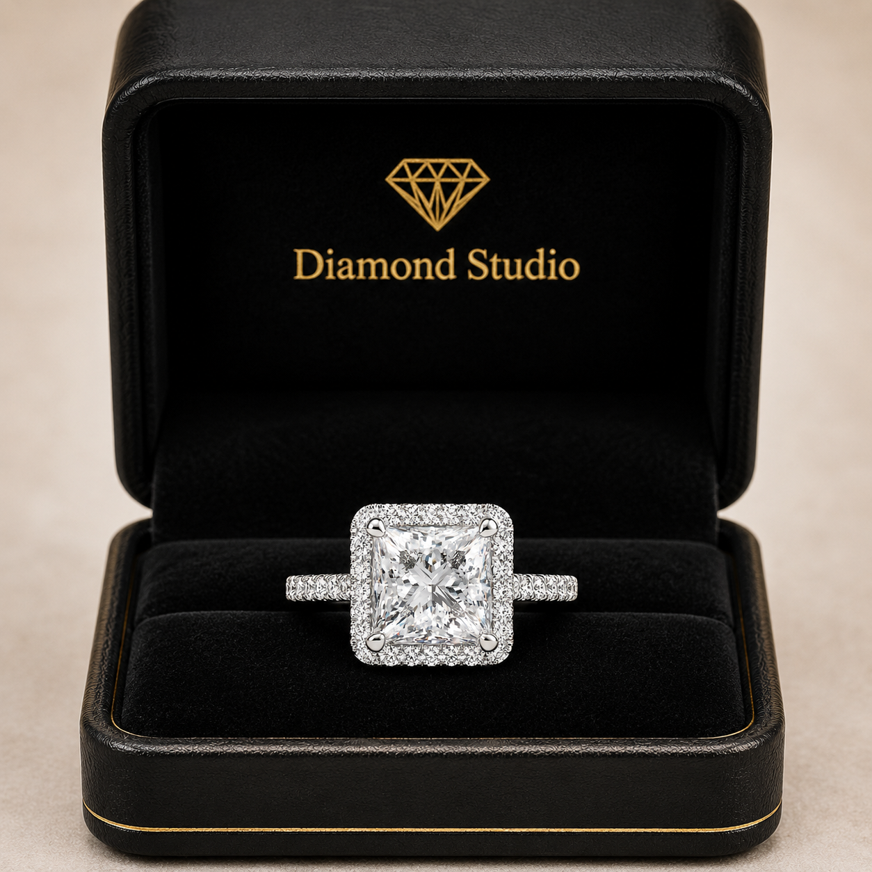 Isadora 1.4 Carat Princess Cut Halo Pave Engagement Ring