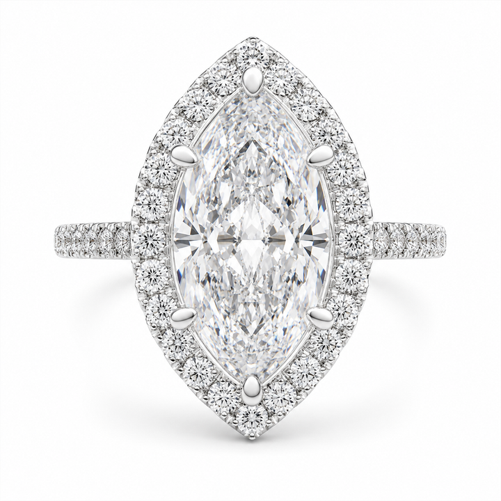 Isadora 3.4 Carat Marquise Cut Halo Pave Engagement Ring — product image