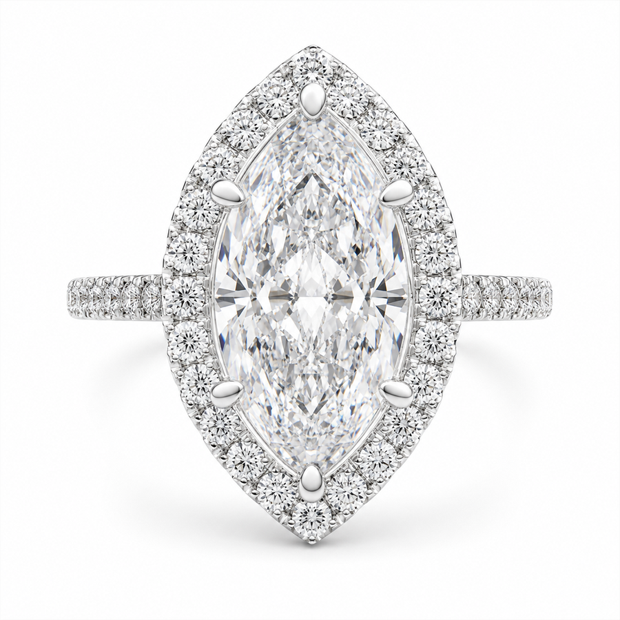 Isadora 3.4 Carat Marquise Cut Halo Pave Engagement Ring