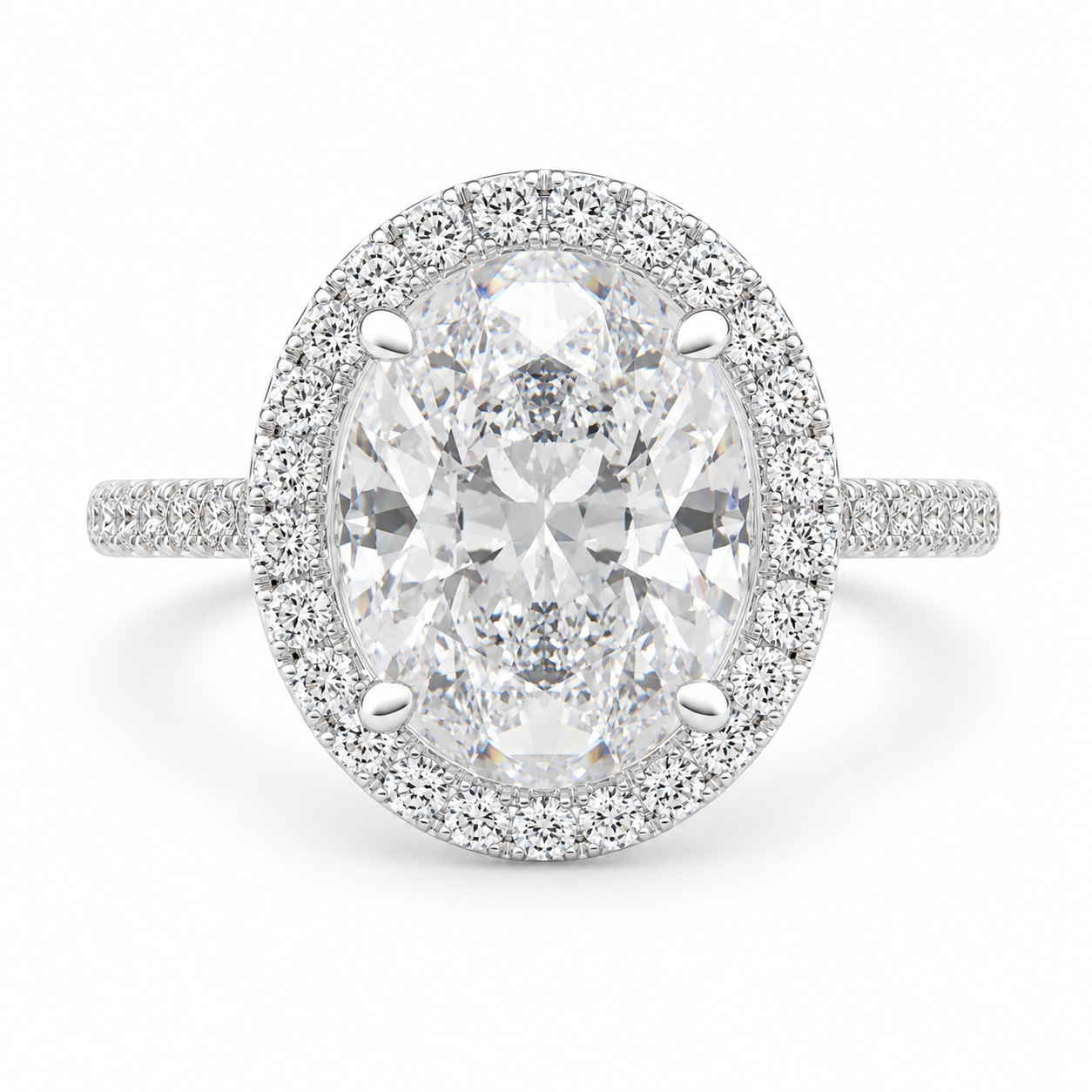 VS1 D Lab Grown Diamond Halo Pave Oval Ring