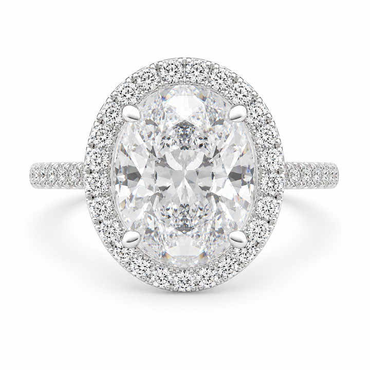 VS1 D Lab Grown Diamond Halo Pave Oval Ring
