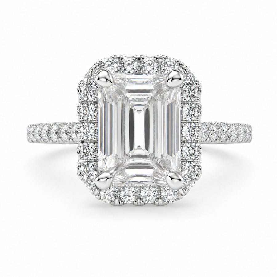 Isadora 2.4 Carat Emerald Cut Halo Pave Engagement Ring