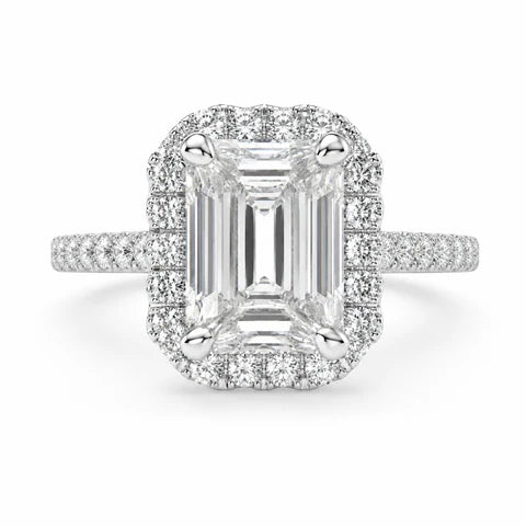 5 CT Isadora Emerald Cut Lab-Grown Diamond Halo Pavé Engagement Ring