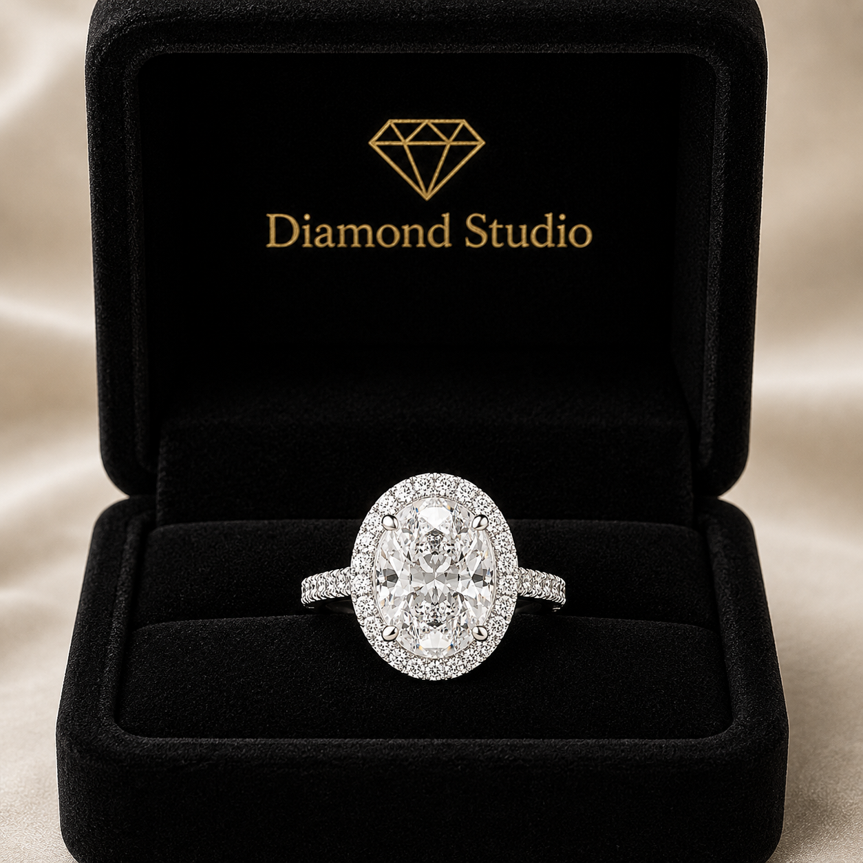 VS1 D Lab Grown Diamond Halo Pave Oval Ring