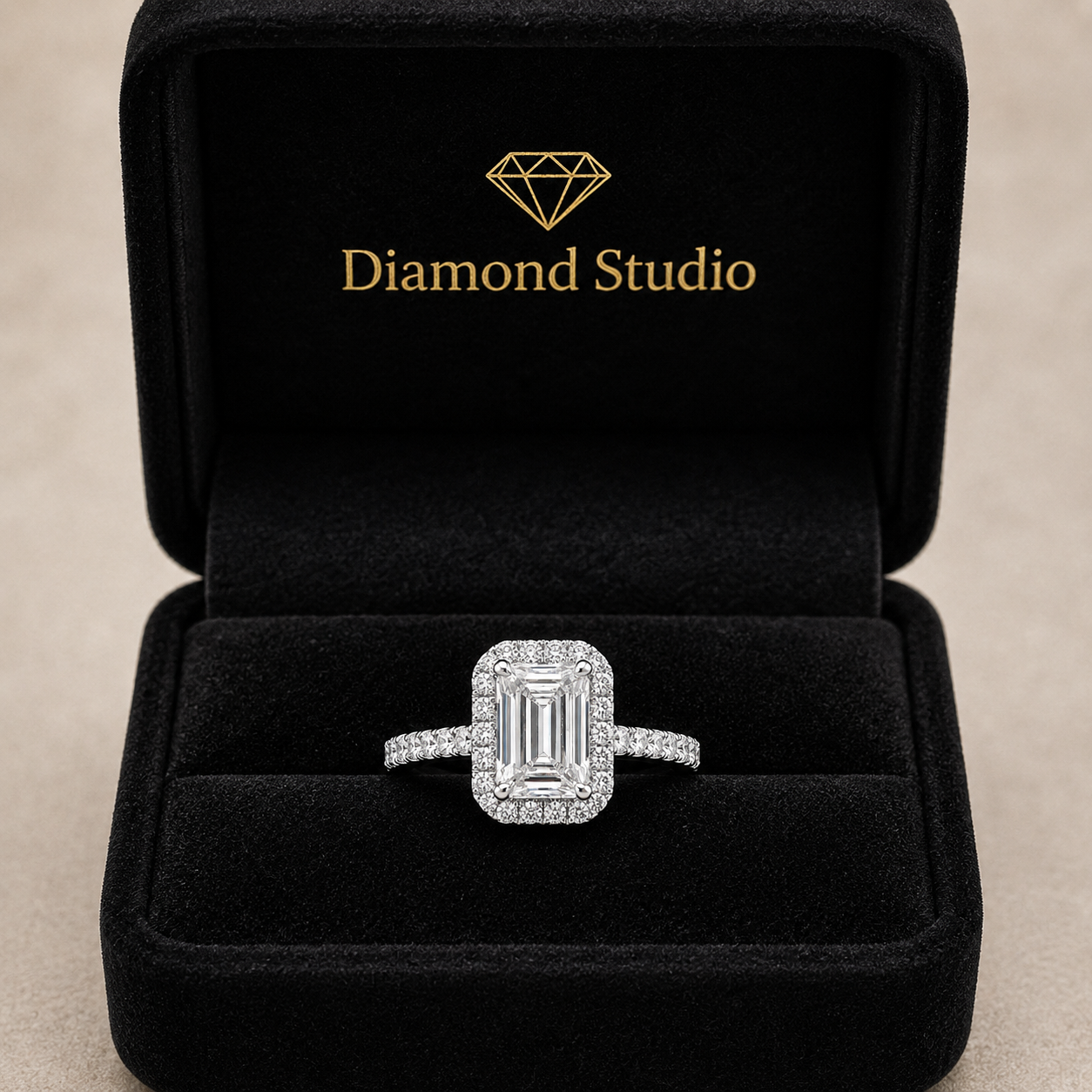 Isadora  Emerald Cut Halo Pave Engagement Ring