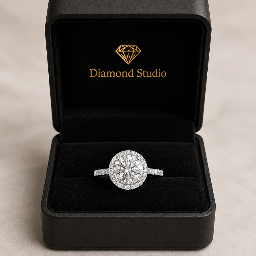 Isadora 4.4 Carat Round Cut Halo Pave Engagement Ring