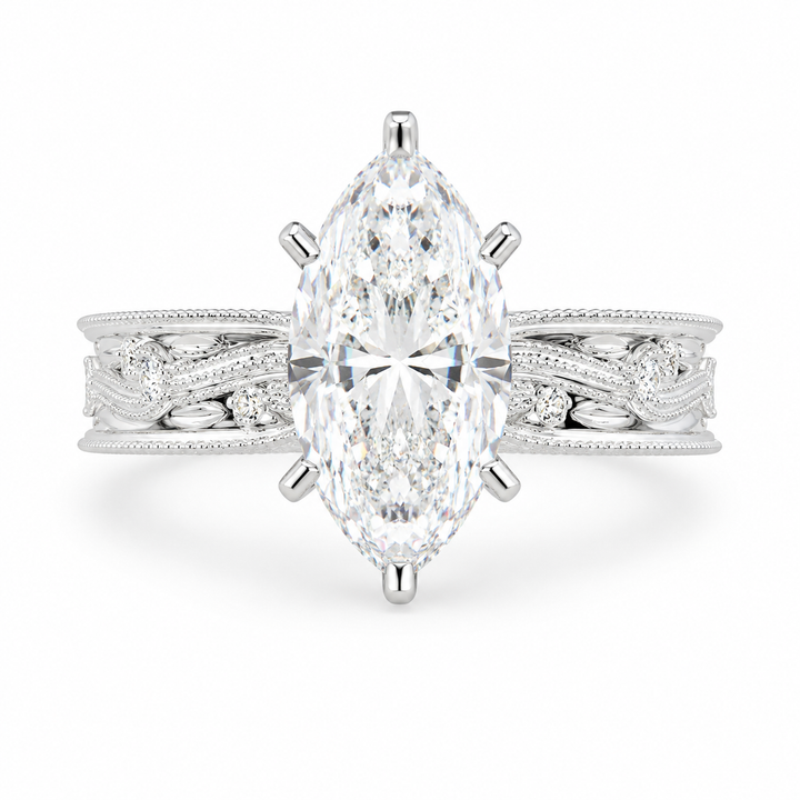 Sabrina 2 Carat Marquise Cut Solitaire Hand Engraved Milgrain Engagement Ring — product image
