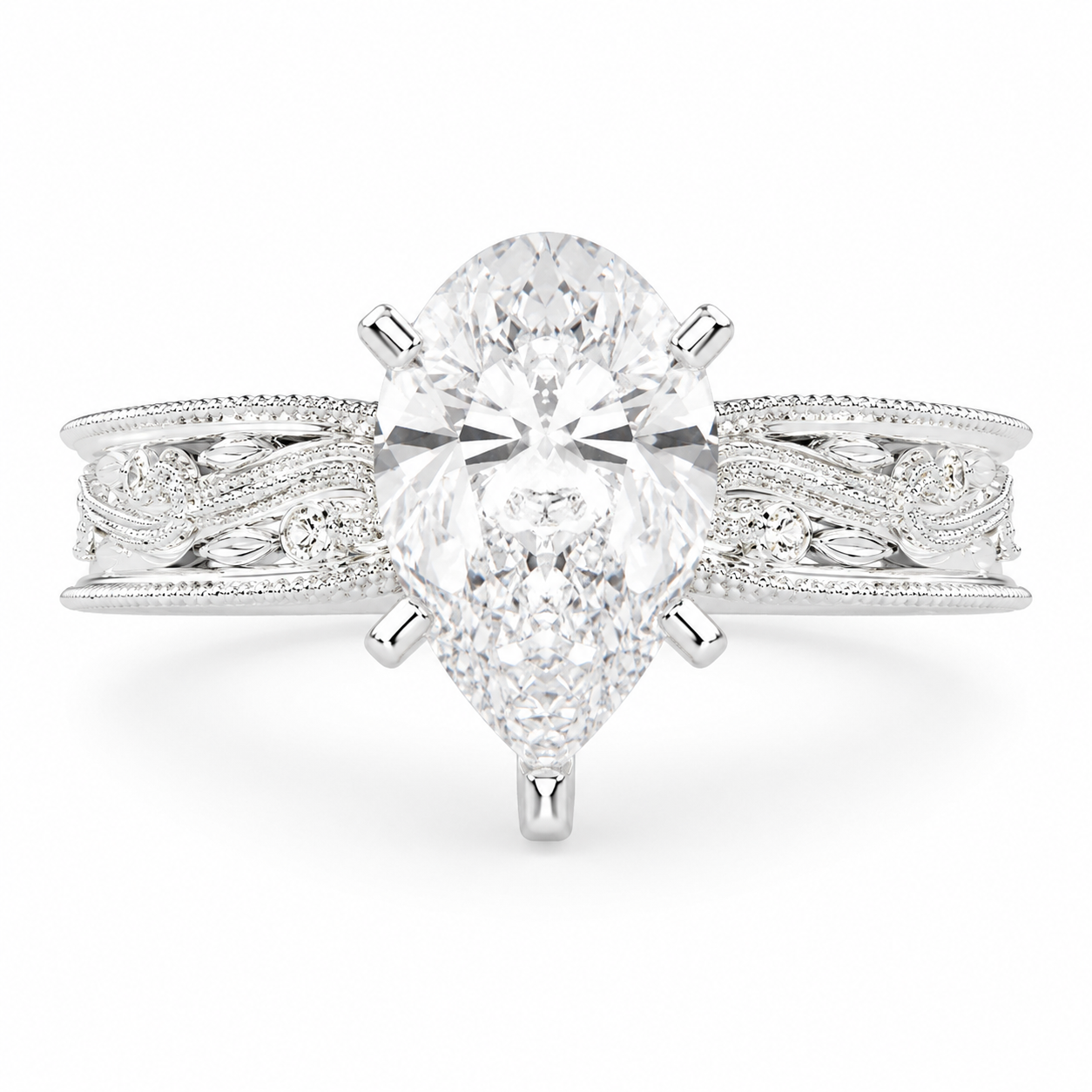 VS1 D Lab Grown Diamond Solitaire Pear Ring