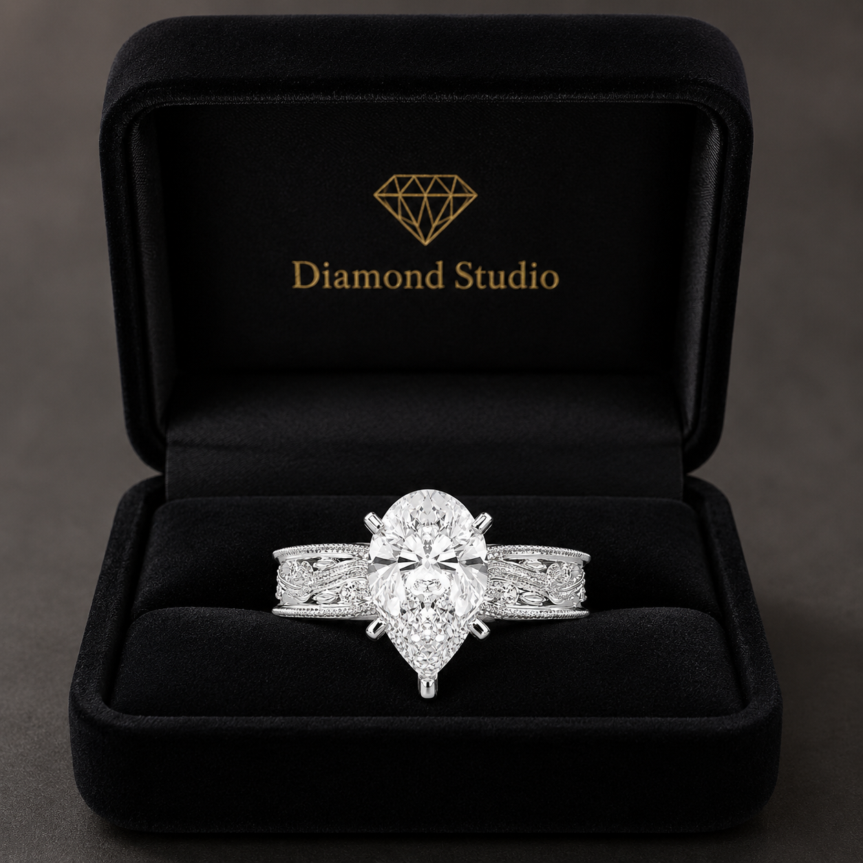 VS1 D Lab Grown Diamond Solitaire Pear Ring