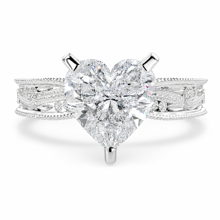 Sabrina 4 Carat Heart Cut Solitaire Hand Engraved Milgrain Engagement Ring — product image