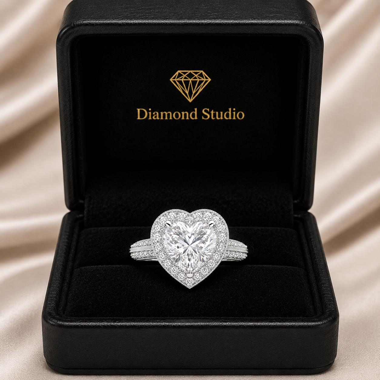 VS1 D Lab Grown Diamond Halo Pave Radiant Ring