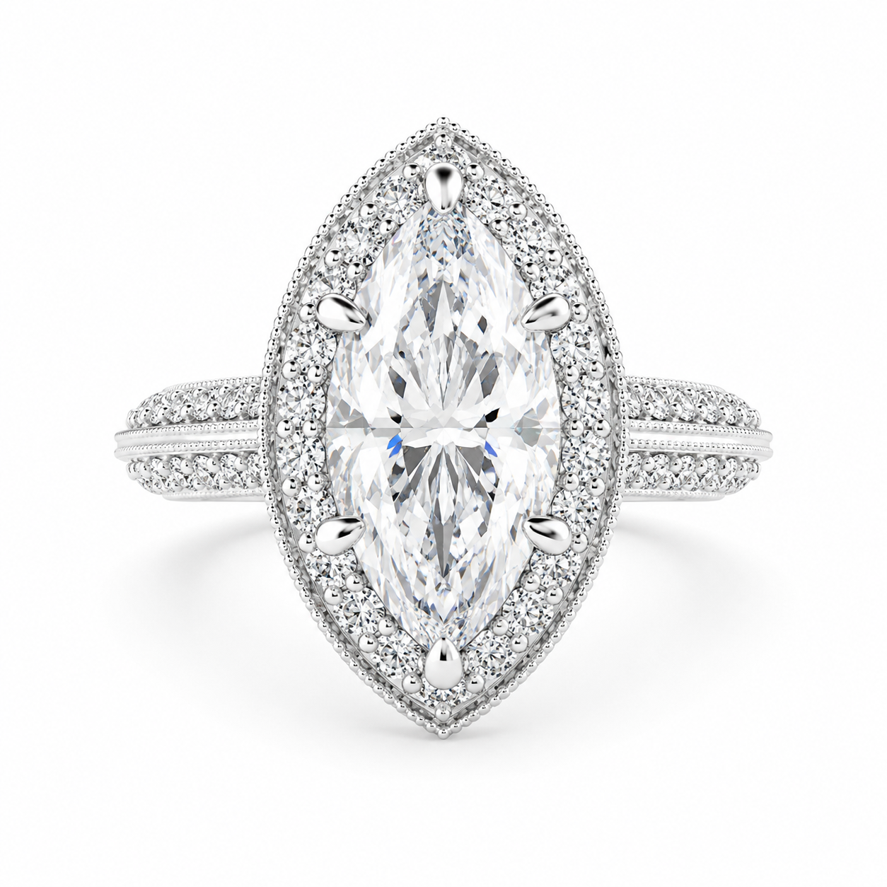 VS1 D Lab Grown Diamond Halo Pave Marquise Ring
