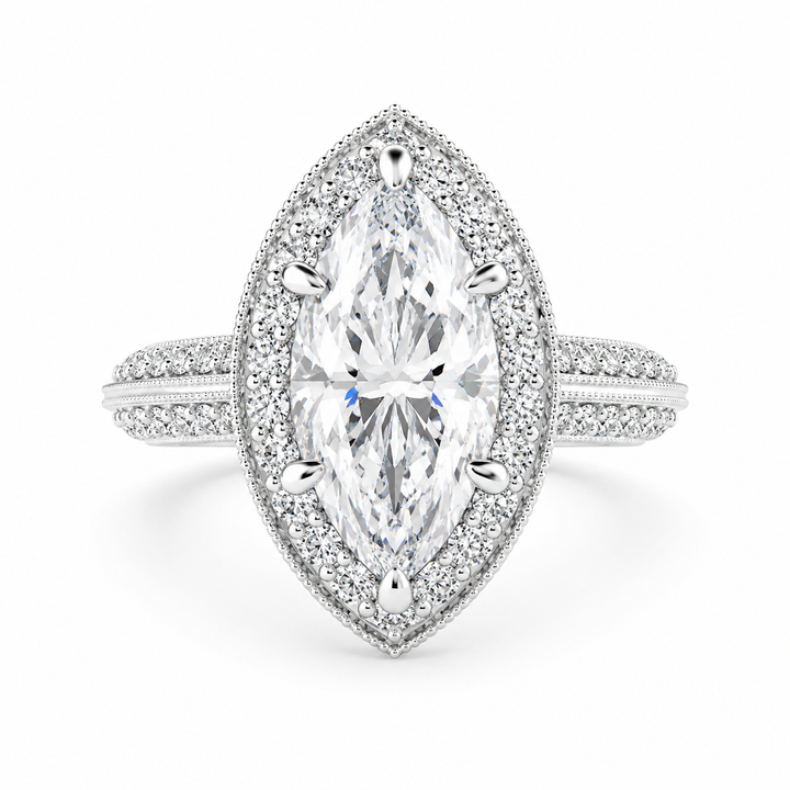 VS1 D Lab Grown Diamond Halo Pave Marquise Ring