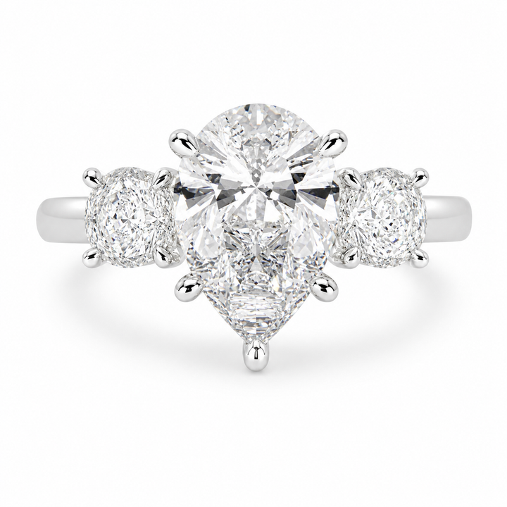 VS1 D Lab Grown Diamond Trilogy Pear Ring