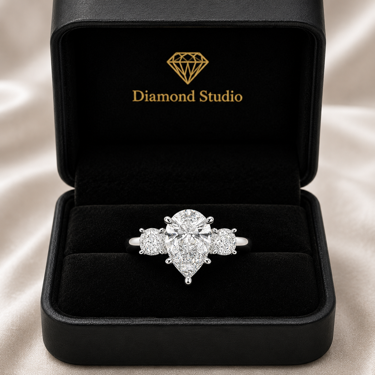VS1 D Lab Grown Diamond Trilogy Pear Ring