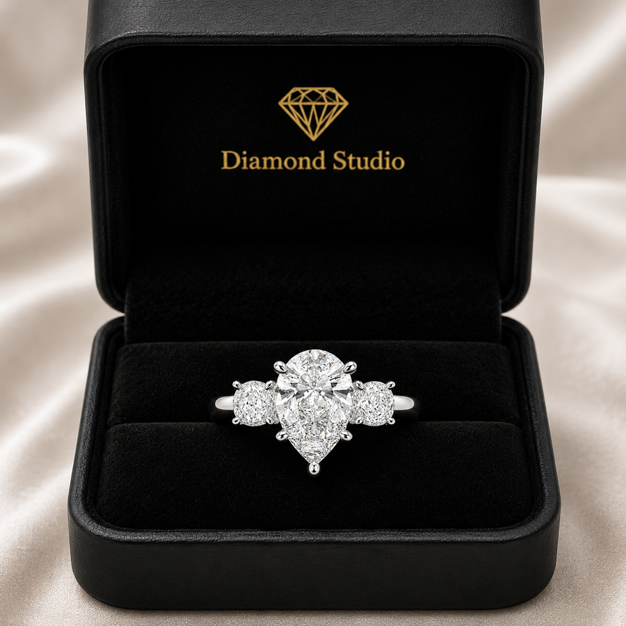 Hana 4.2 Carat Pear Cut 3 Stone Engagement Ring