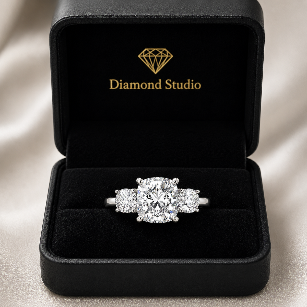 VS1 D Lab Grown Diamond Trilogy Cushion Ring
