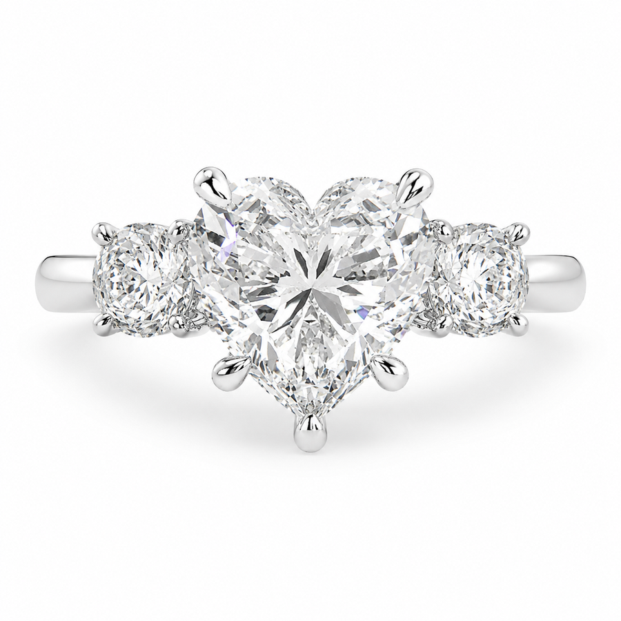 Hana 3.2 Carat Heart Cut 3 Stone Engagement Ring