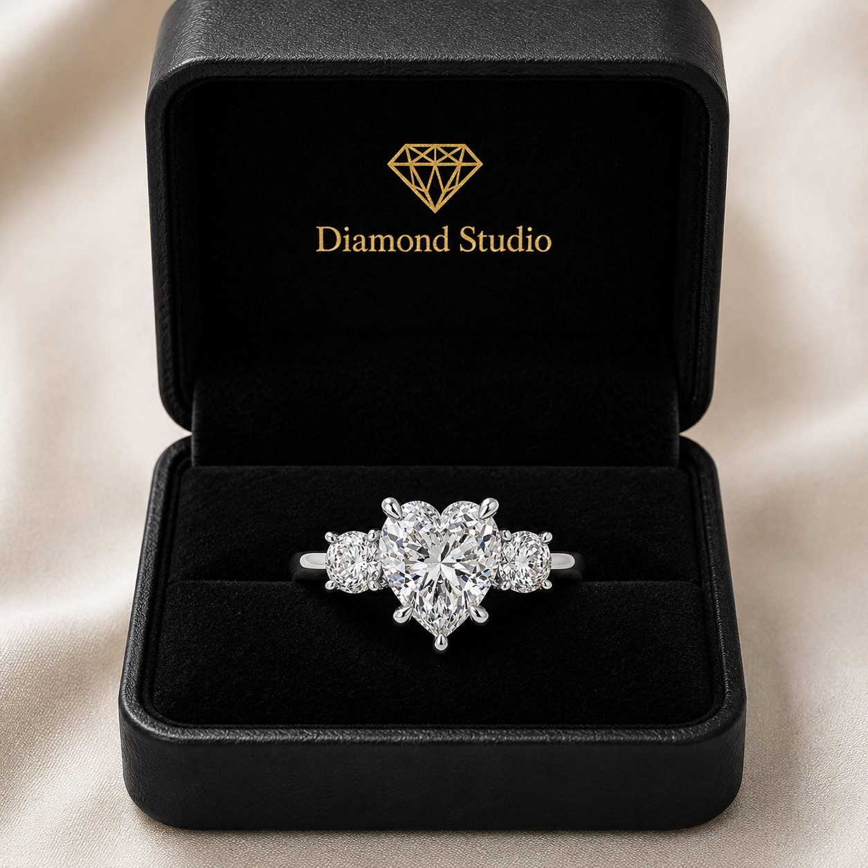 Hana 3.2 Carat Heart Cut 3 Stone Engagement Ring