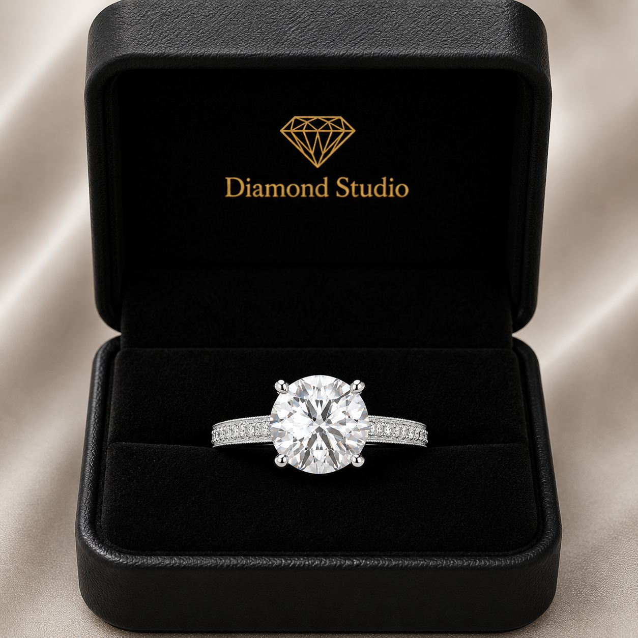 VS1 D Lab Grown Diamond Pave Round Ring